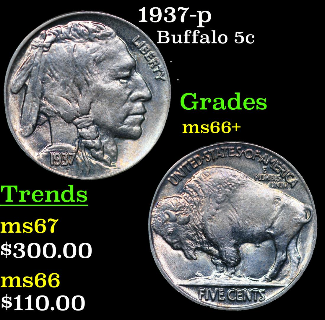 1937-p Buffalo Nickel 5c Grades GEM++ Unc (1 of 3)