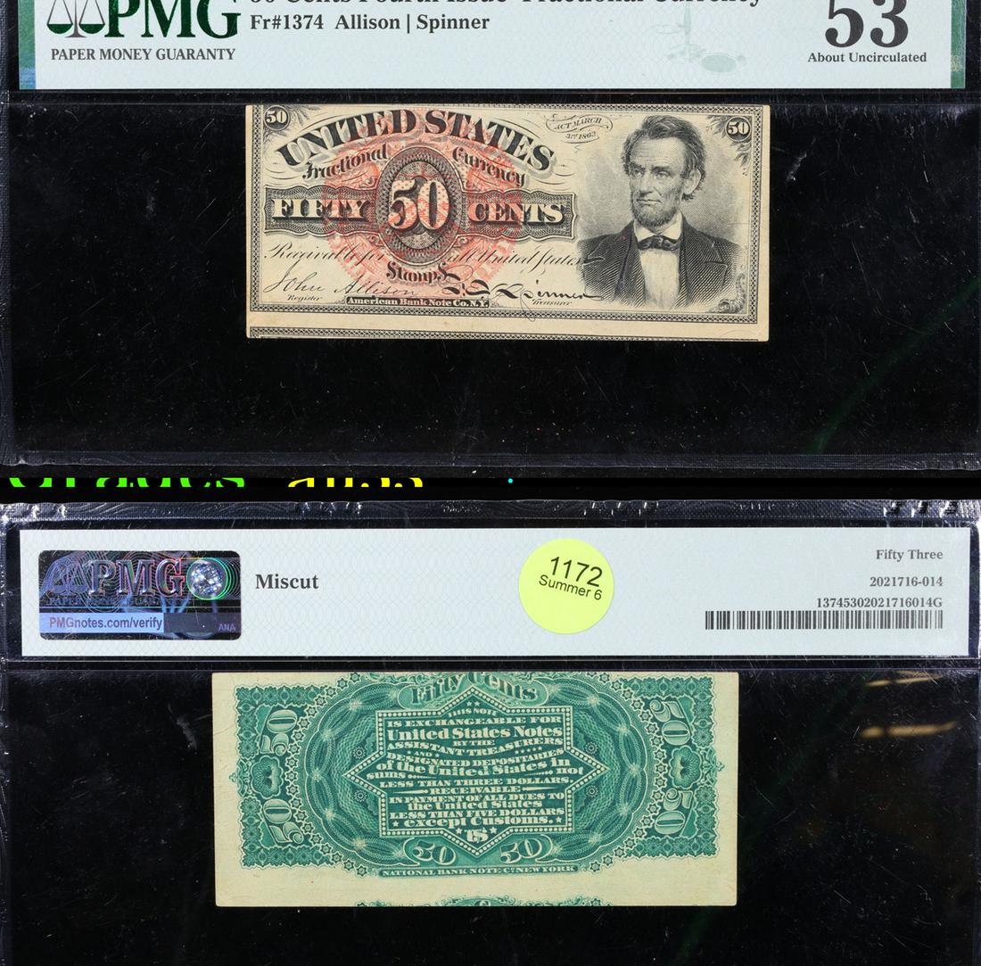 US Fractional Currency 50c Fourth Issue fr-1374 Abraham Lincoln Grades Select AU (1 of 4)