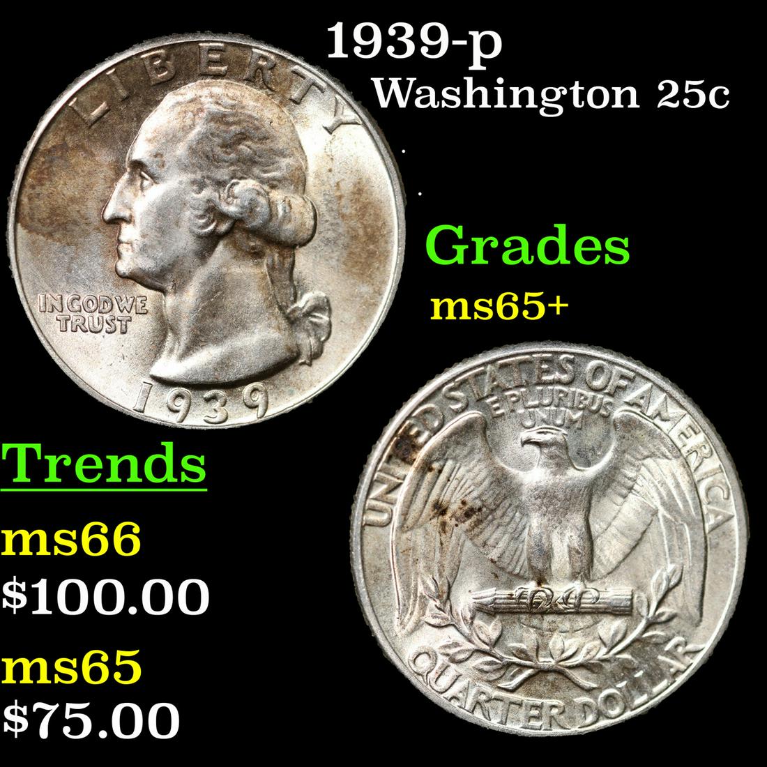 1939-p Washington Quarter 25c Grades GEM+ Unc (1 of 3)