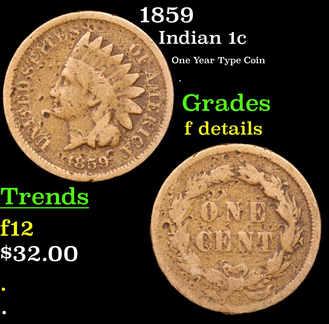 1859 Indian Cent 1c Grades f details (1 of 3)