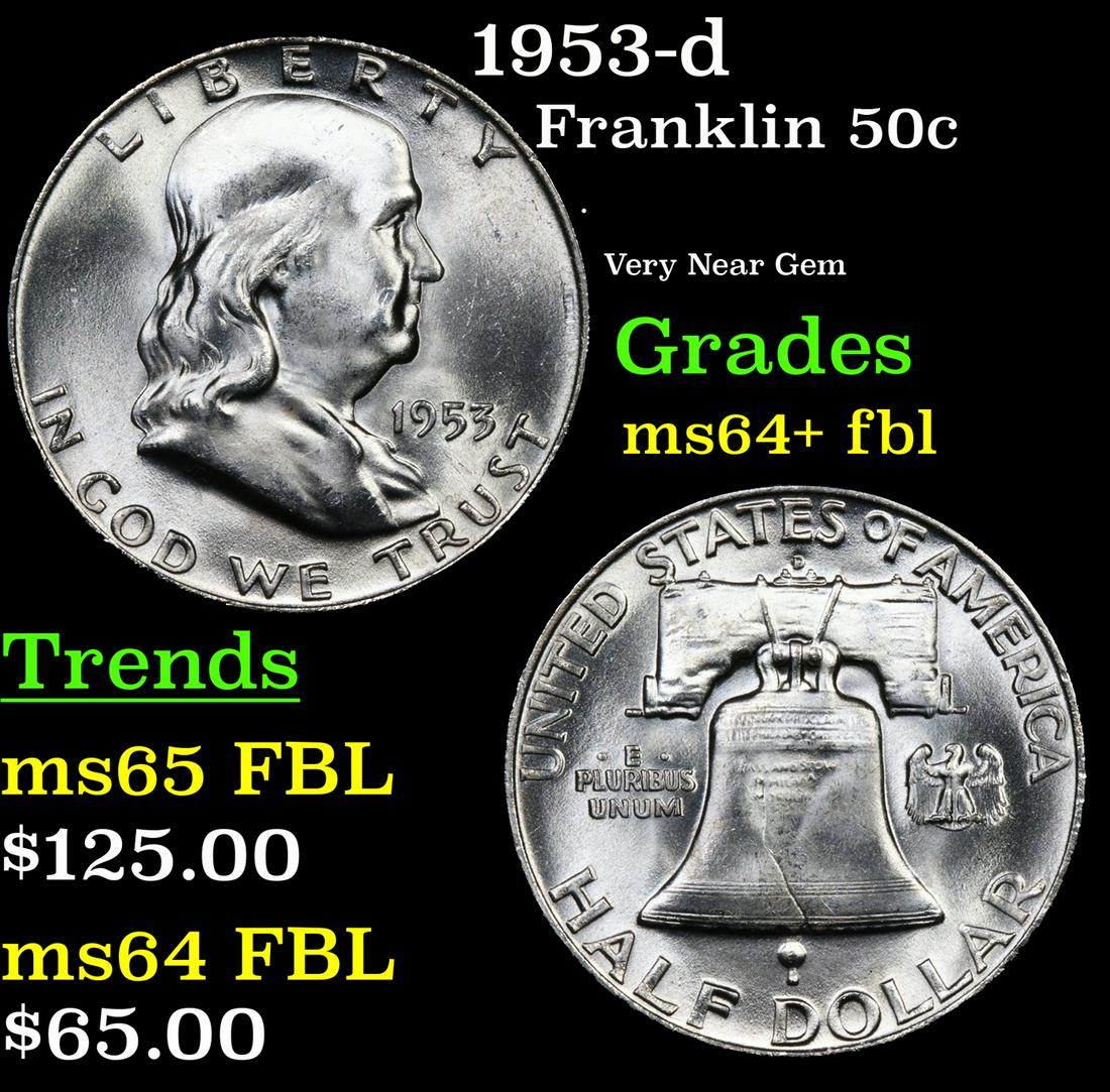 1953-d Franklin Half Dollar 50c Grades Choice Unc+ FBL (1 of 3)
