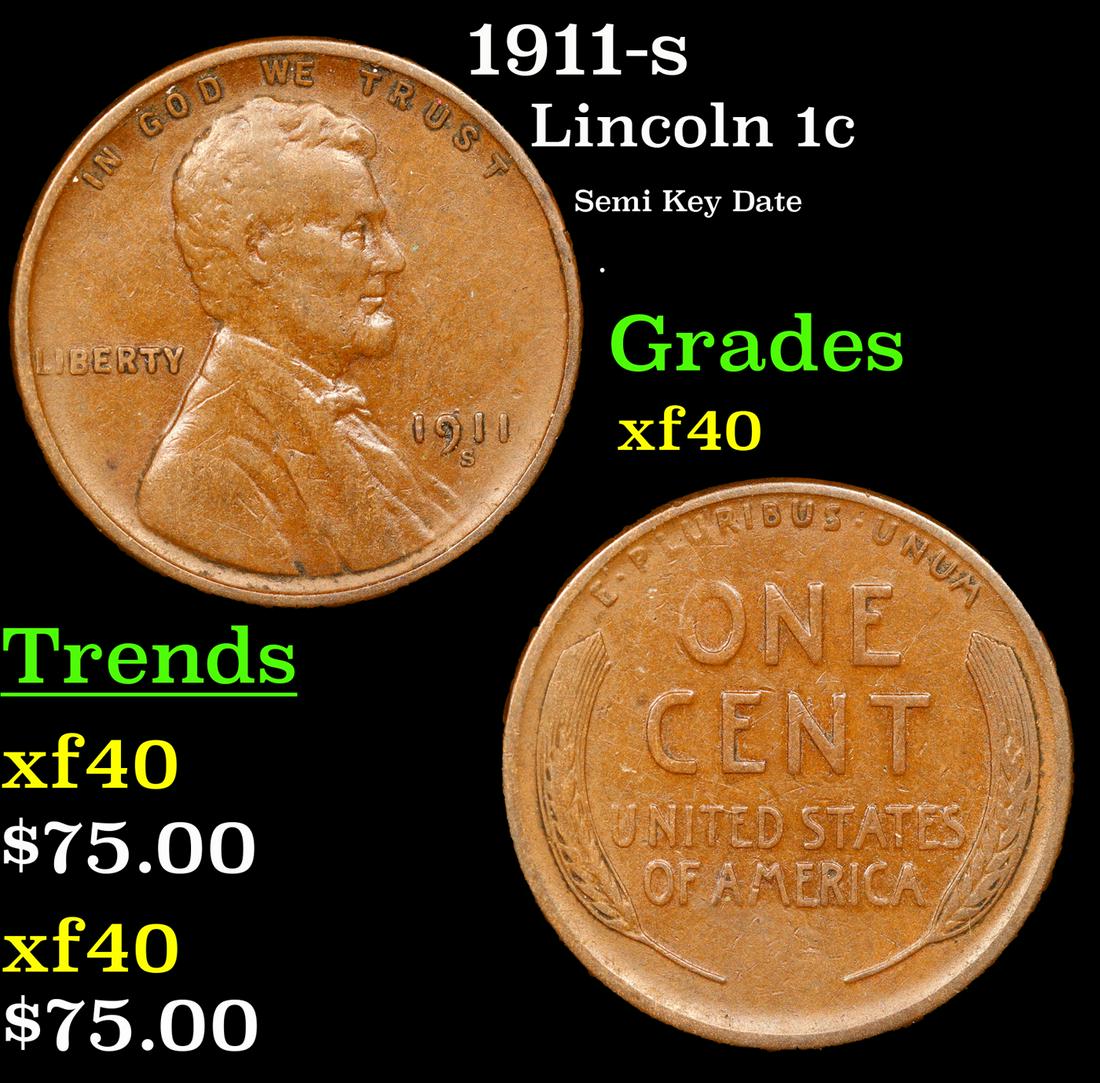 1911-s Lincoln Cent 1c Grades xf (1 of 3)