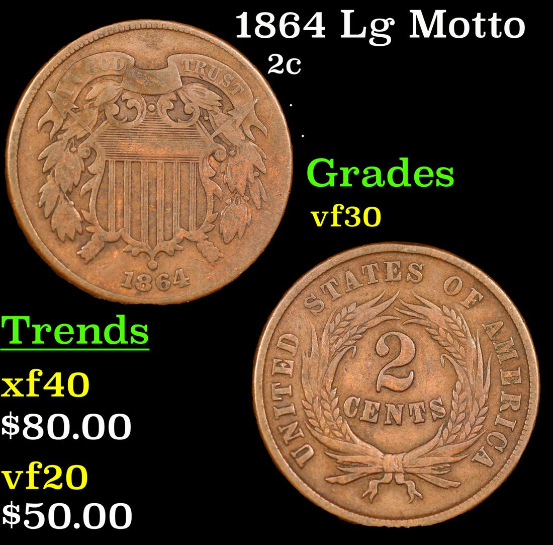 1864 Lg Motto Two Cent Piece 2c Grades vf++ (1 of 3)