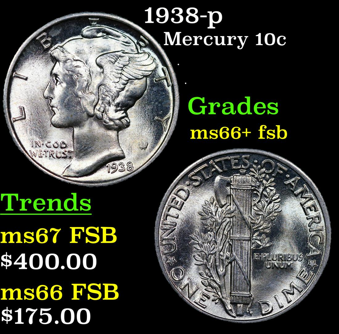 1938-p Mercury Dime 10c Graded ms66+ fsb By SEGS (1 of 5)