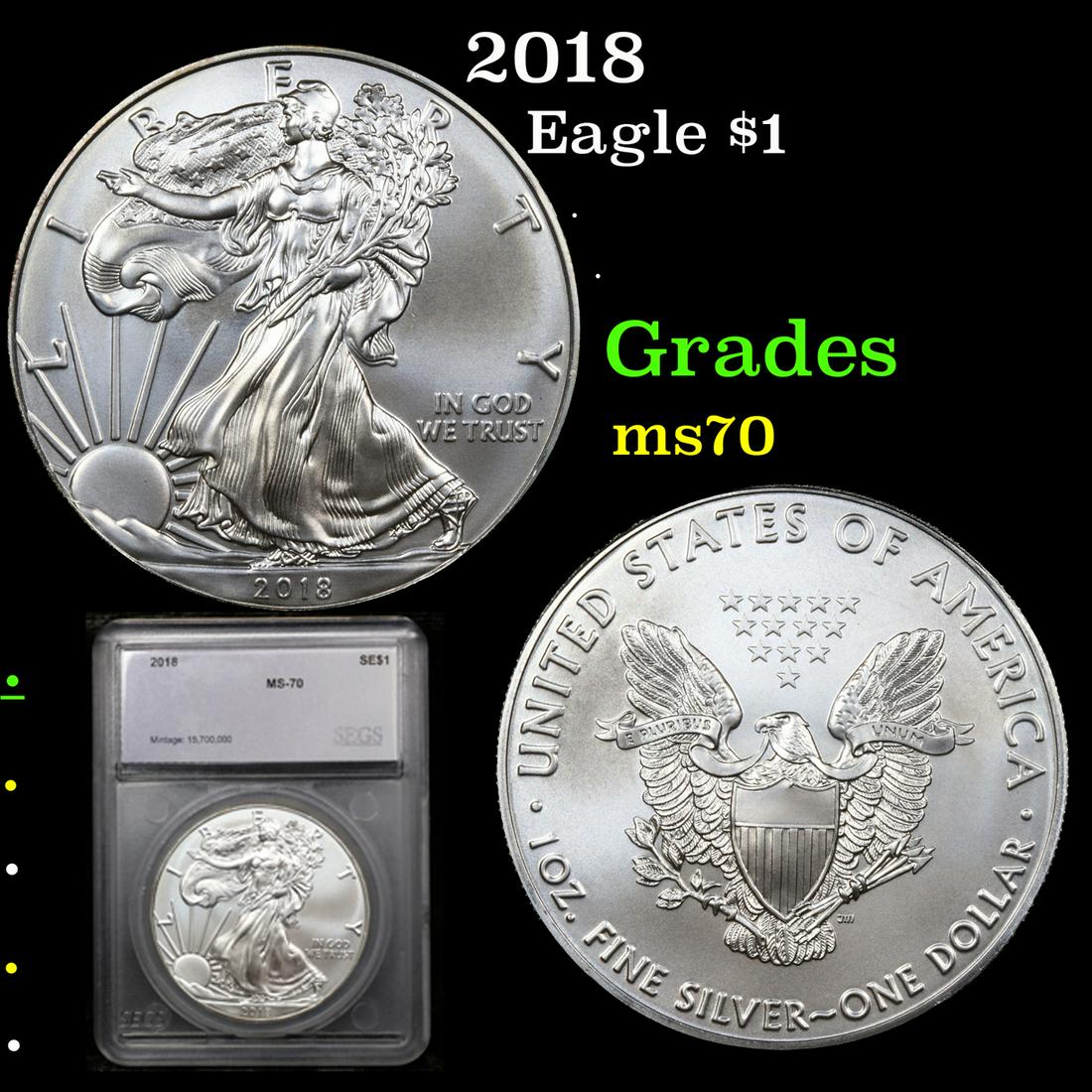 2018 Silver Eagle Dollar $1 Graded ms70 By SEGS (1 of 5)