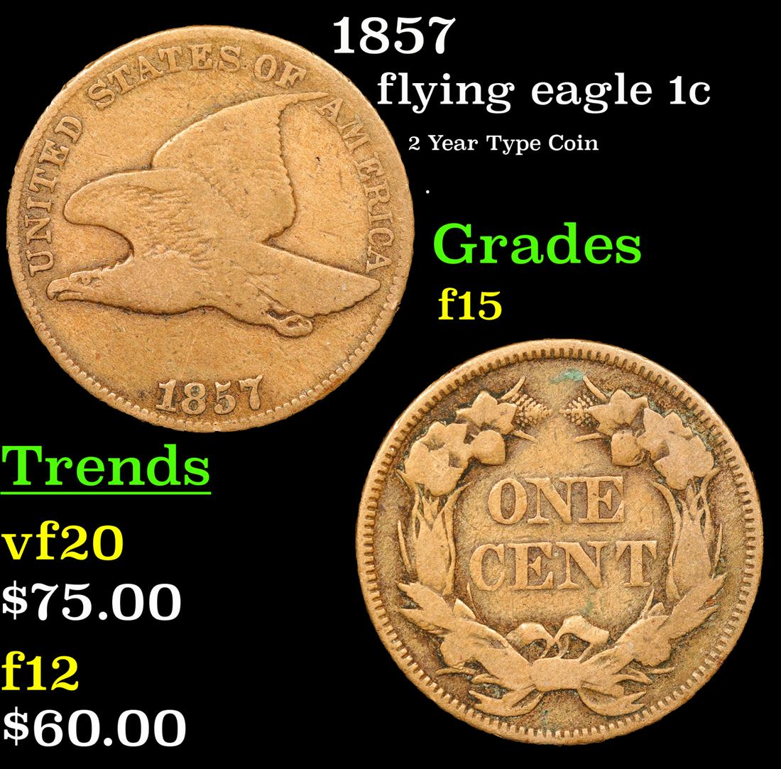 1857 Flying Eagle Cent 1c Grades f+ (1 of 3)
