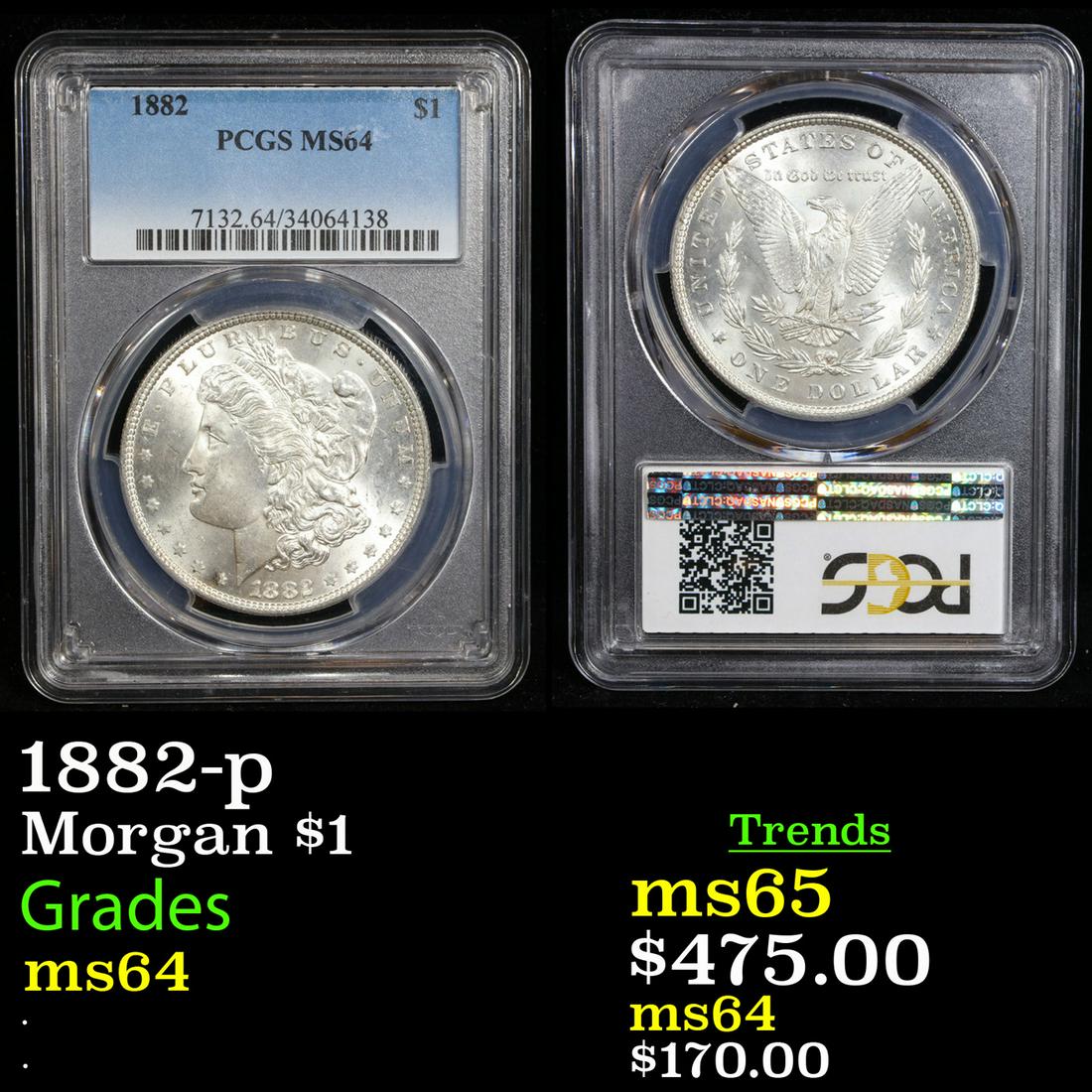 PCGS 1882-p Morgan Dollar $1 Graded ms64 By PCGS (1 of 3)