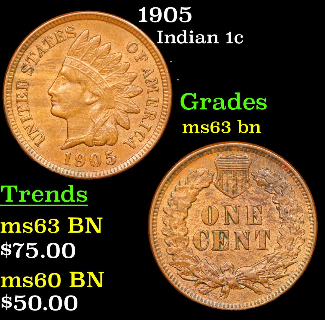 1905 Indian Cent 1c Grades Select Unc BN (1 of 3)