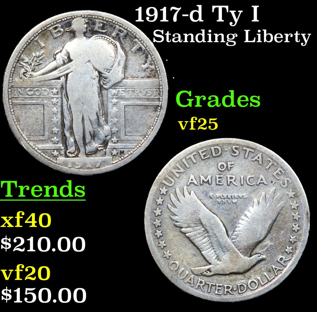 1917-d Ty I Standing Liberty Quarter 25c Grades vf+ (1 of 3)