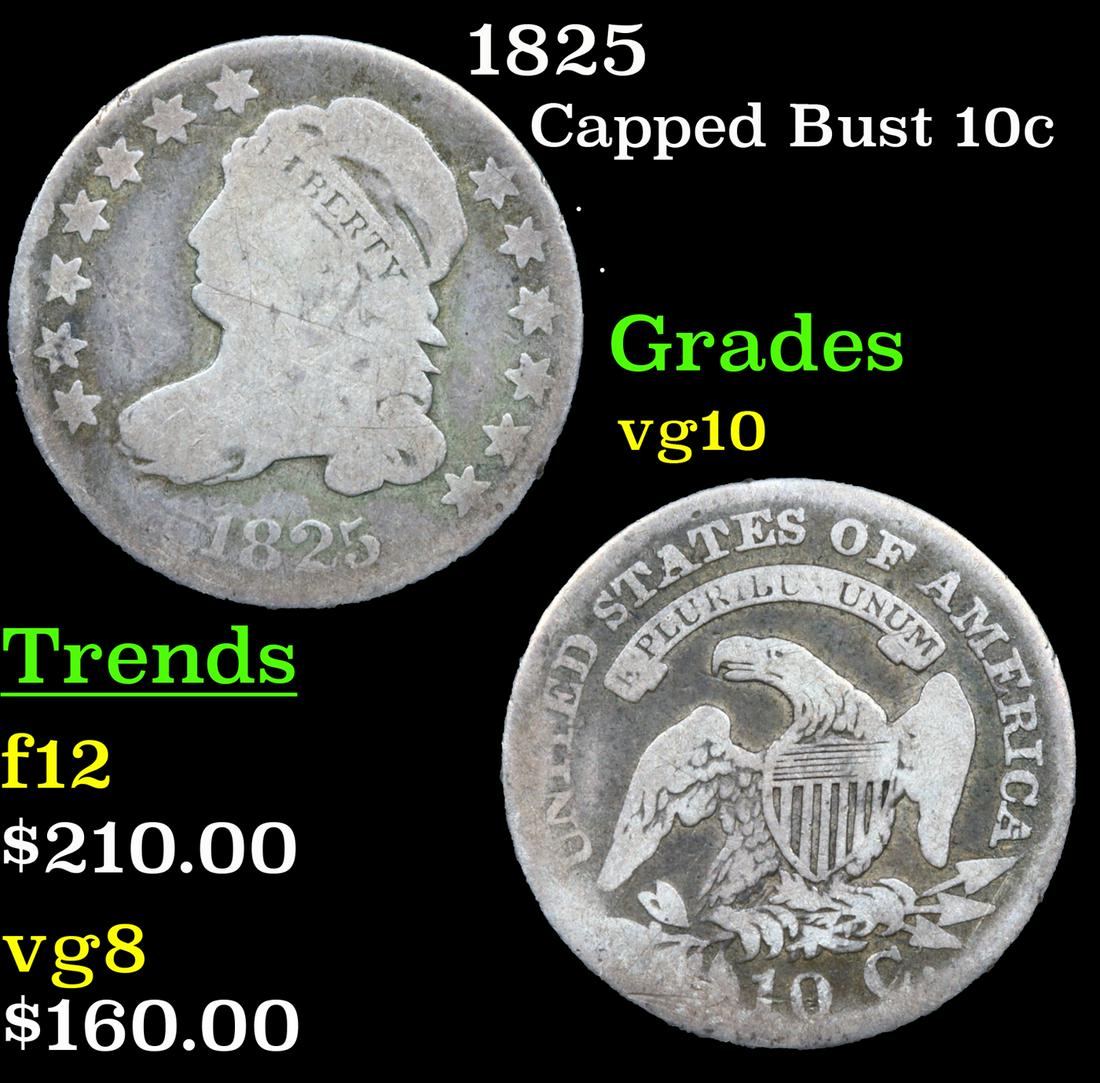 1825 Capped Bust Dime 10c Grades vg+ (1 of 3)