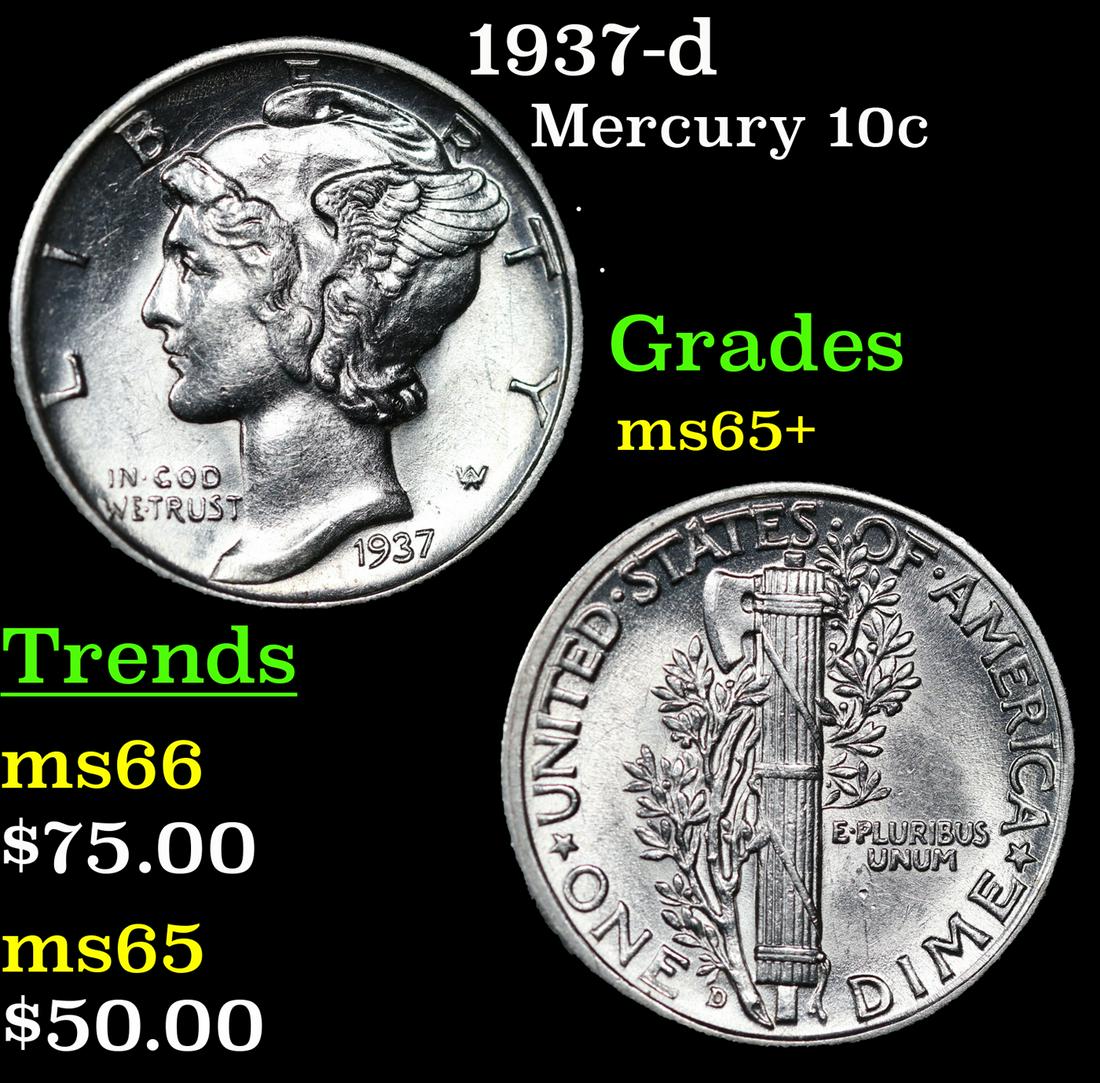 1937-d Mercury Dime 10c Grades GEM+ Unc (1 of 3)