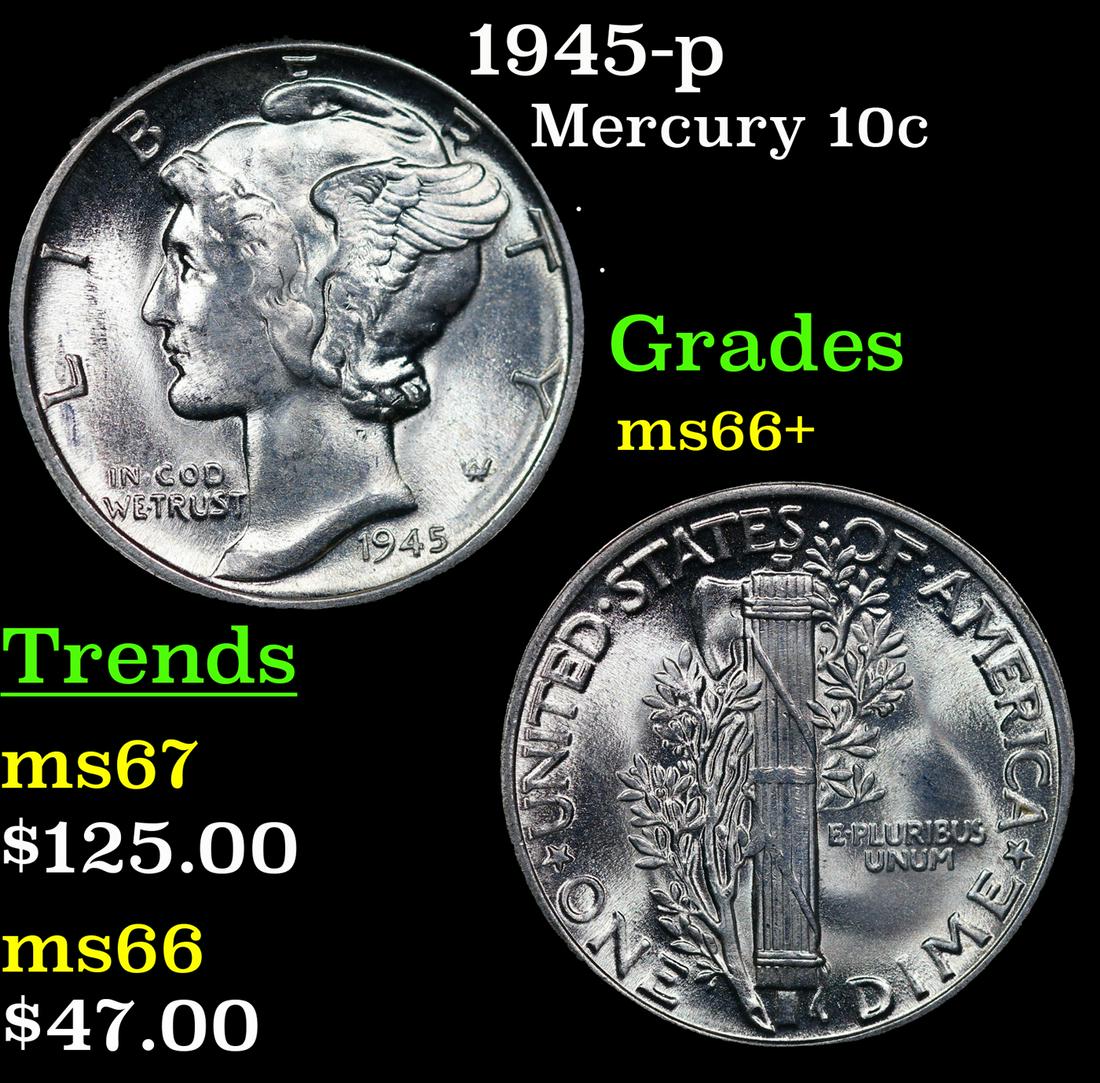 1945-p Mercury Dime 10c Grades GEM++ Unc (1 of 3)