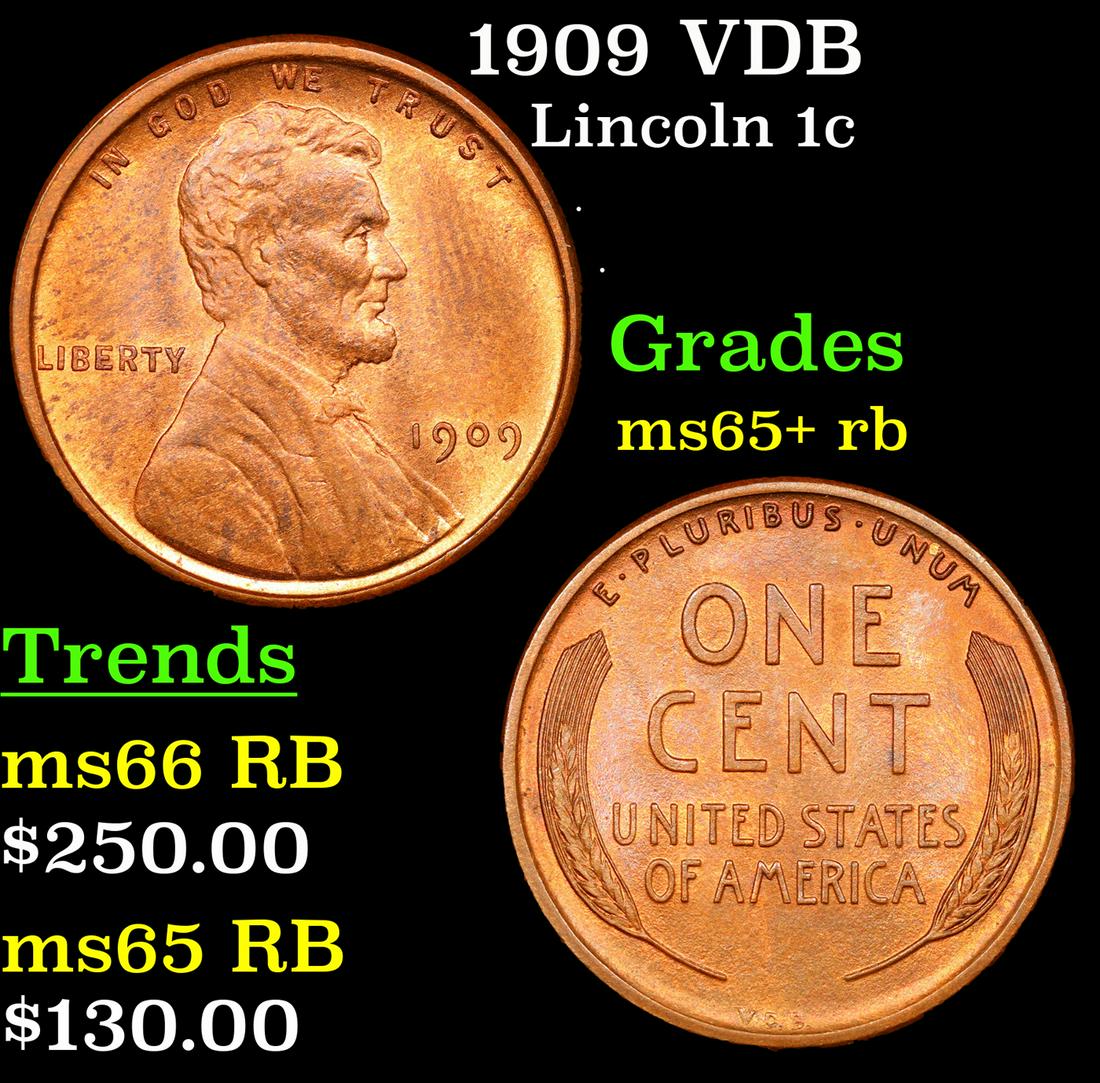 1909 VDB Lincoln Cent 1c Grades Gem+ Unc RB (1 of 3)