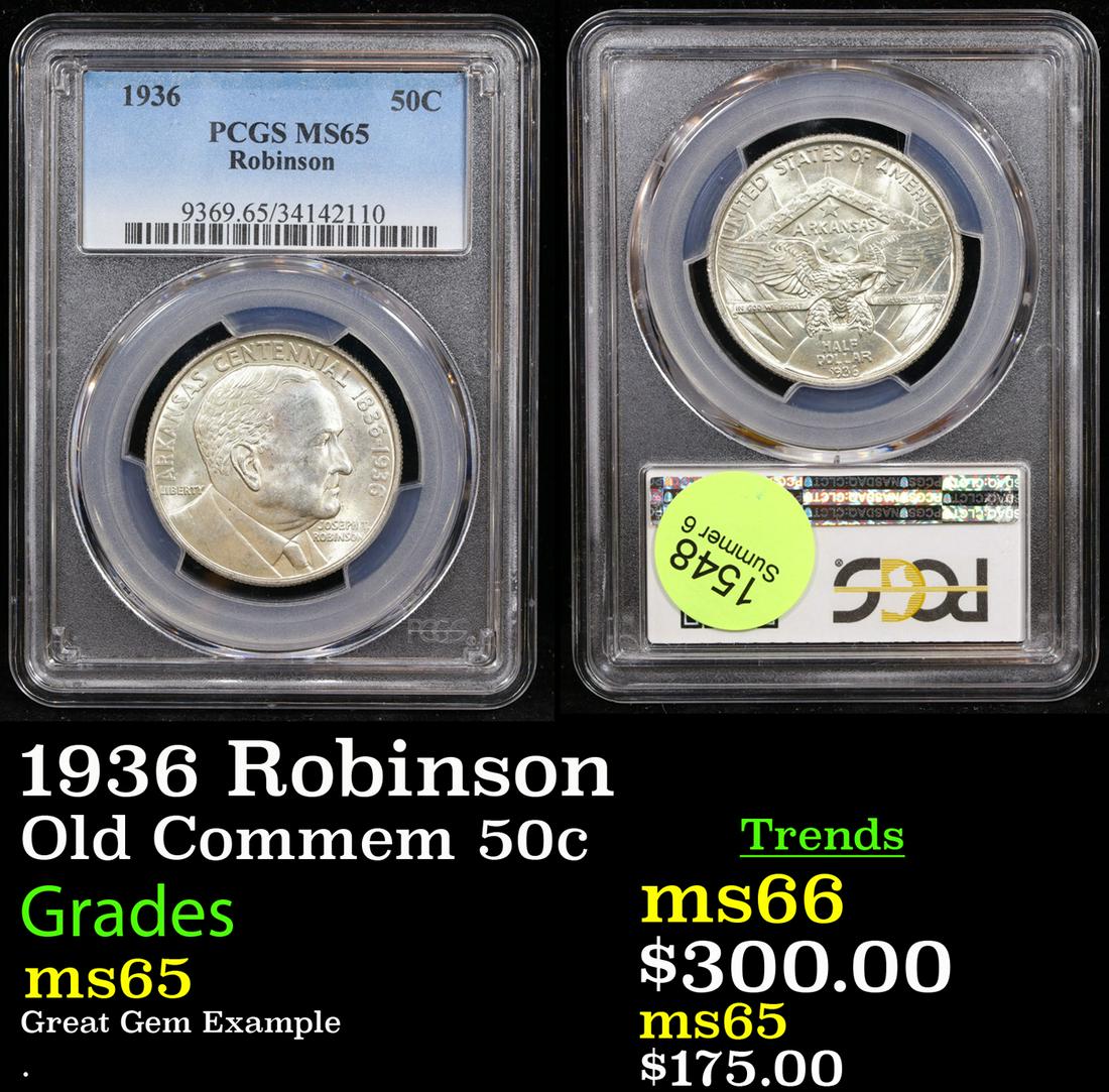 PCGS 1936 Robinson Old Commem Half Dollar 50c Graded ms65 By PCGS (1 of 3)