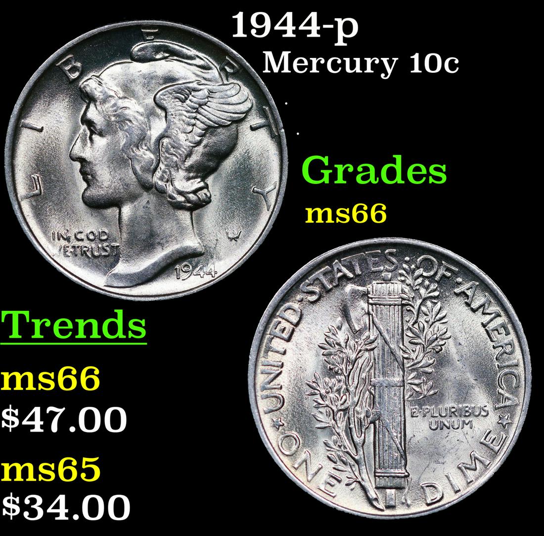 1944-p Mercury Dime 10c Grades GEM+ Unc (1 of 3)