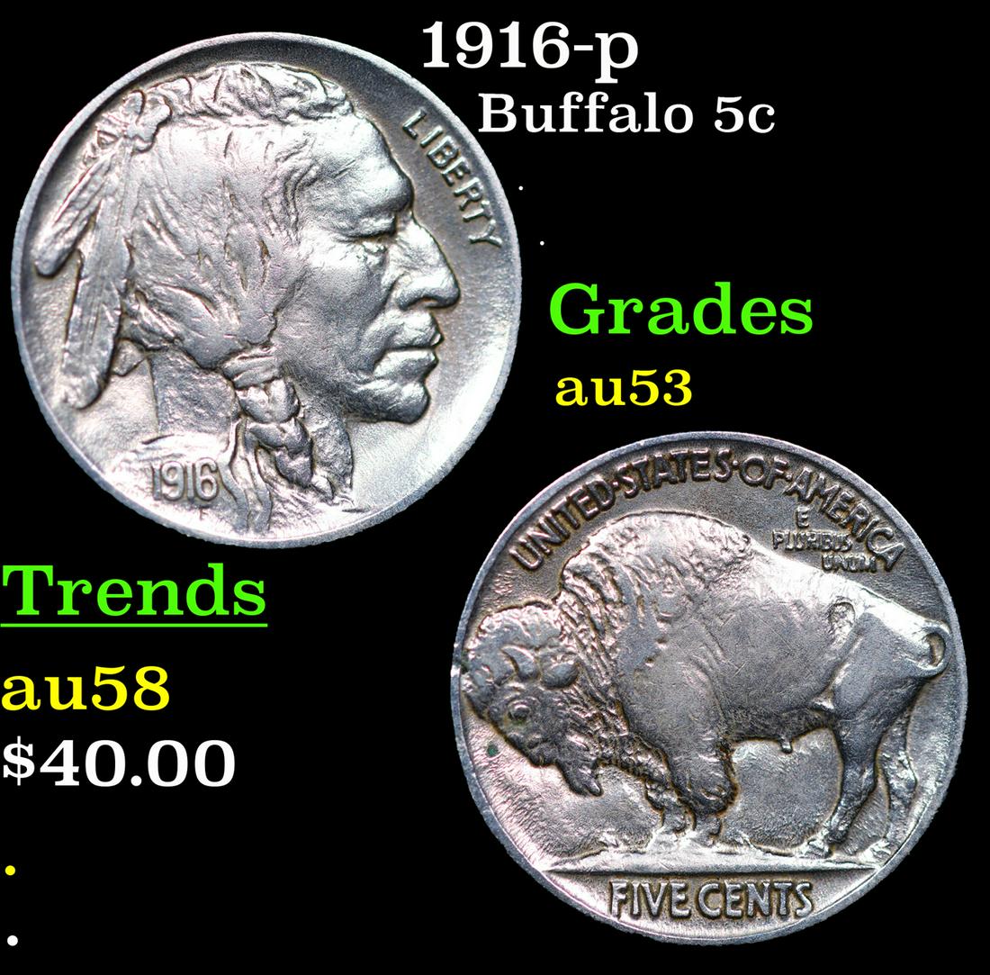 1916-p Buffalo Nickel 5c Grades Select AU (1 of 3)