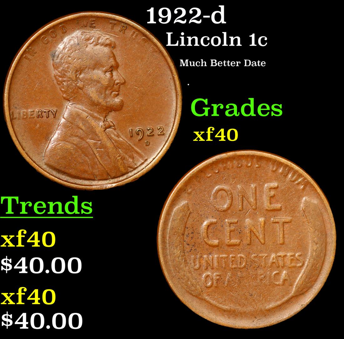 1922-d Lincoln Cent 1c Grades xf (1 of 3)