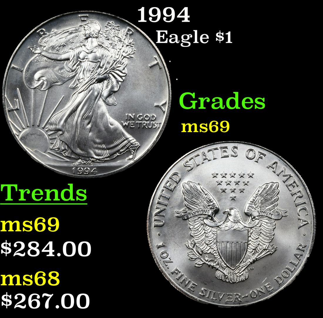 1994 Silver Eagle Dollar $1 Grades ms69 (1 of 3)