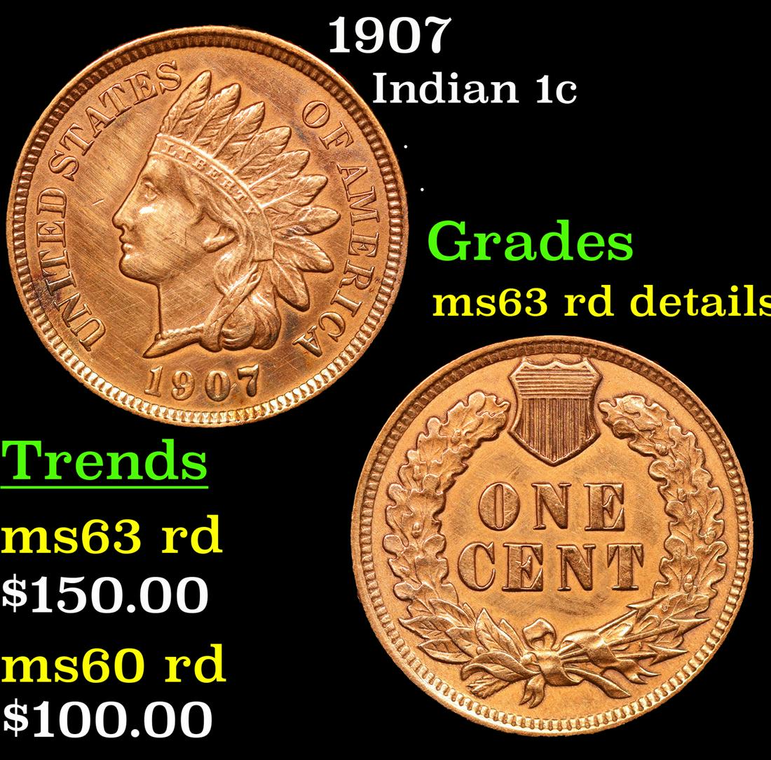 1907 Indian Cent 1c Grades Unc Details Rd (1 of 3)