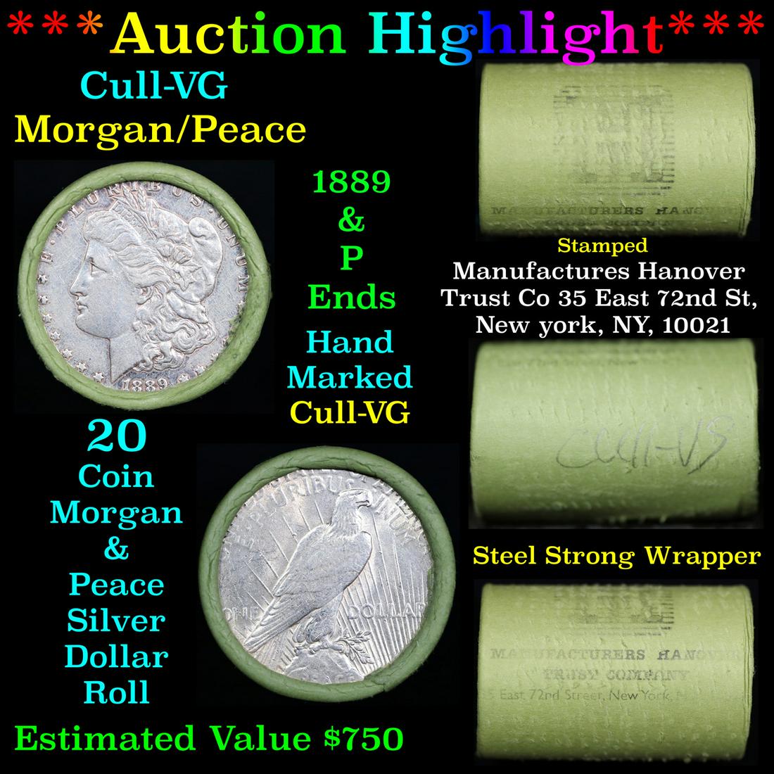 ***Auction Highlight*** 1889 Morgan & P Peace Ends Cull-VG Mixed Morgan/Peace Silver Dollar Shotgun (1 of 6)
