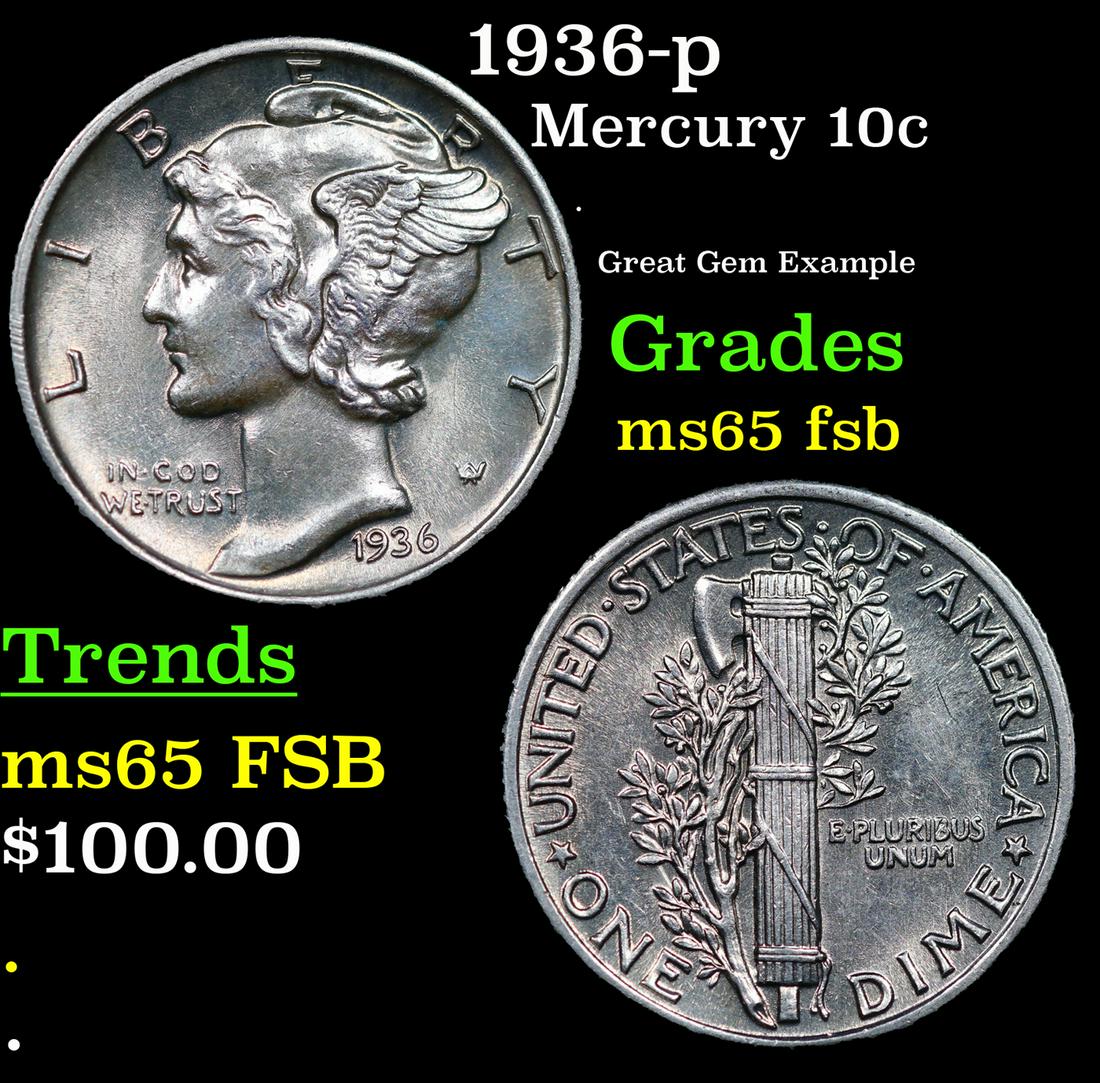 1936-p Mercury Dime 10c Grades GEM FSB (1 of 3)