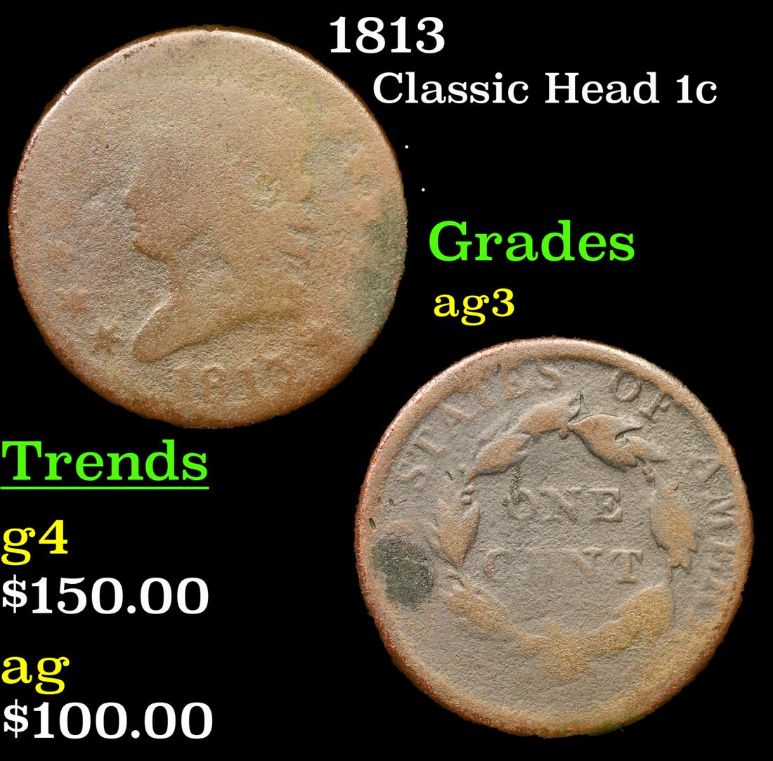 1813 Classic Head Large Cent 1c Graded ag3 By SEGS (1 of 5)