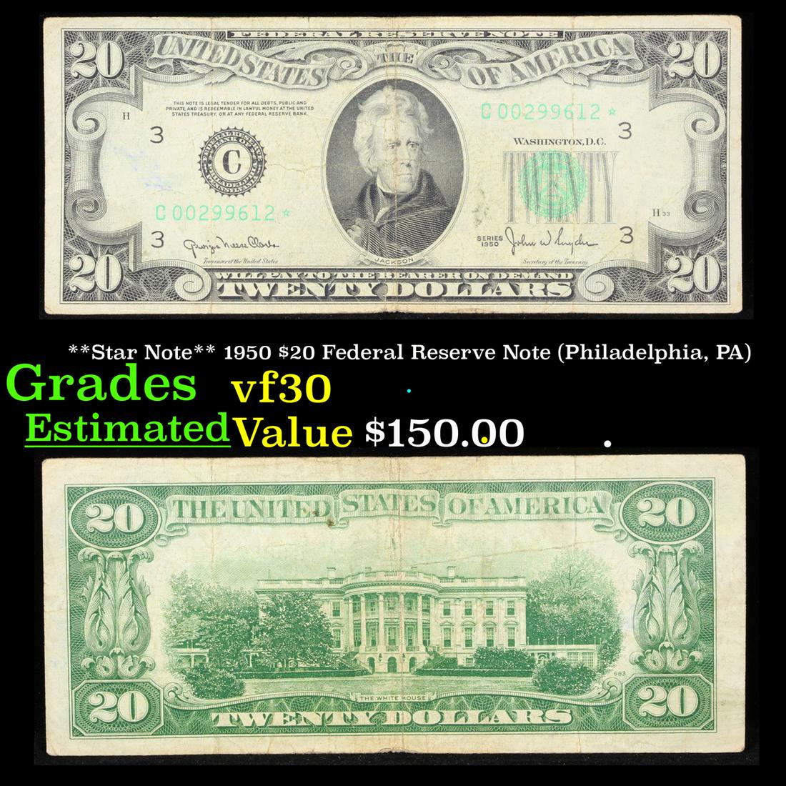 **Star Note** 1950 $20 Federal Reserve Note (Philadelphia, PA) Grades vf++ (1 of 3)