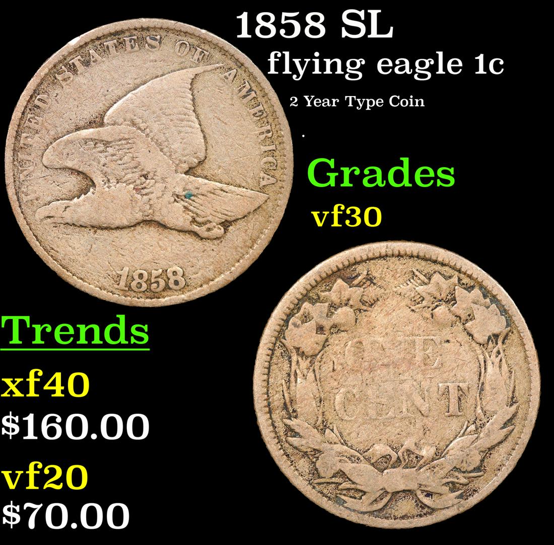 1858 SL Flying Eagle Cent 1c Grades vf++ (1 of 3)