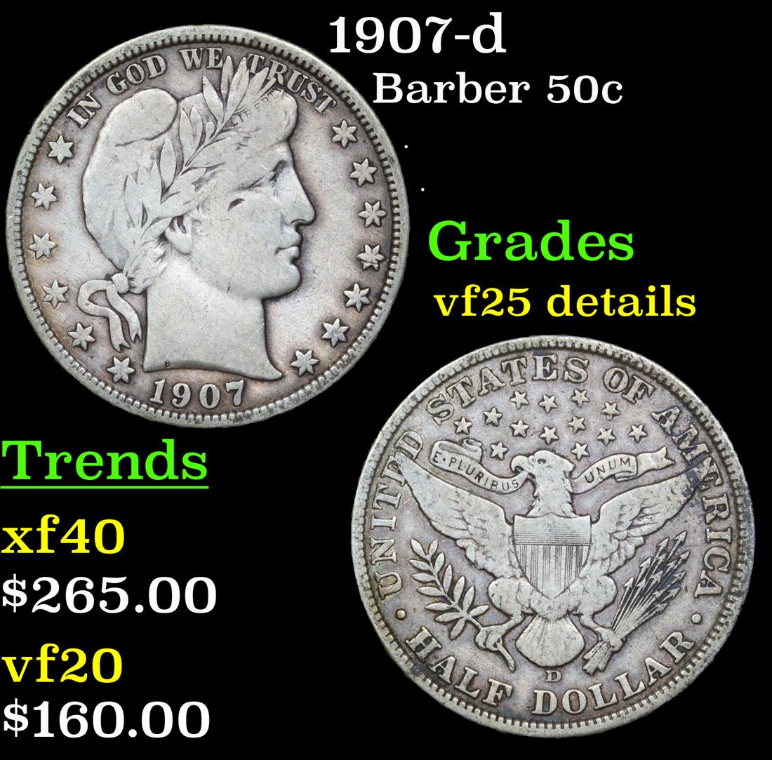 1907-d Barber Half Dollars 50c Graded vf25 details By SEGS (1 of 5)