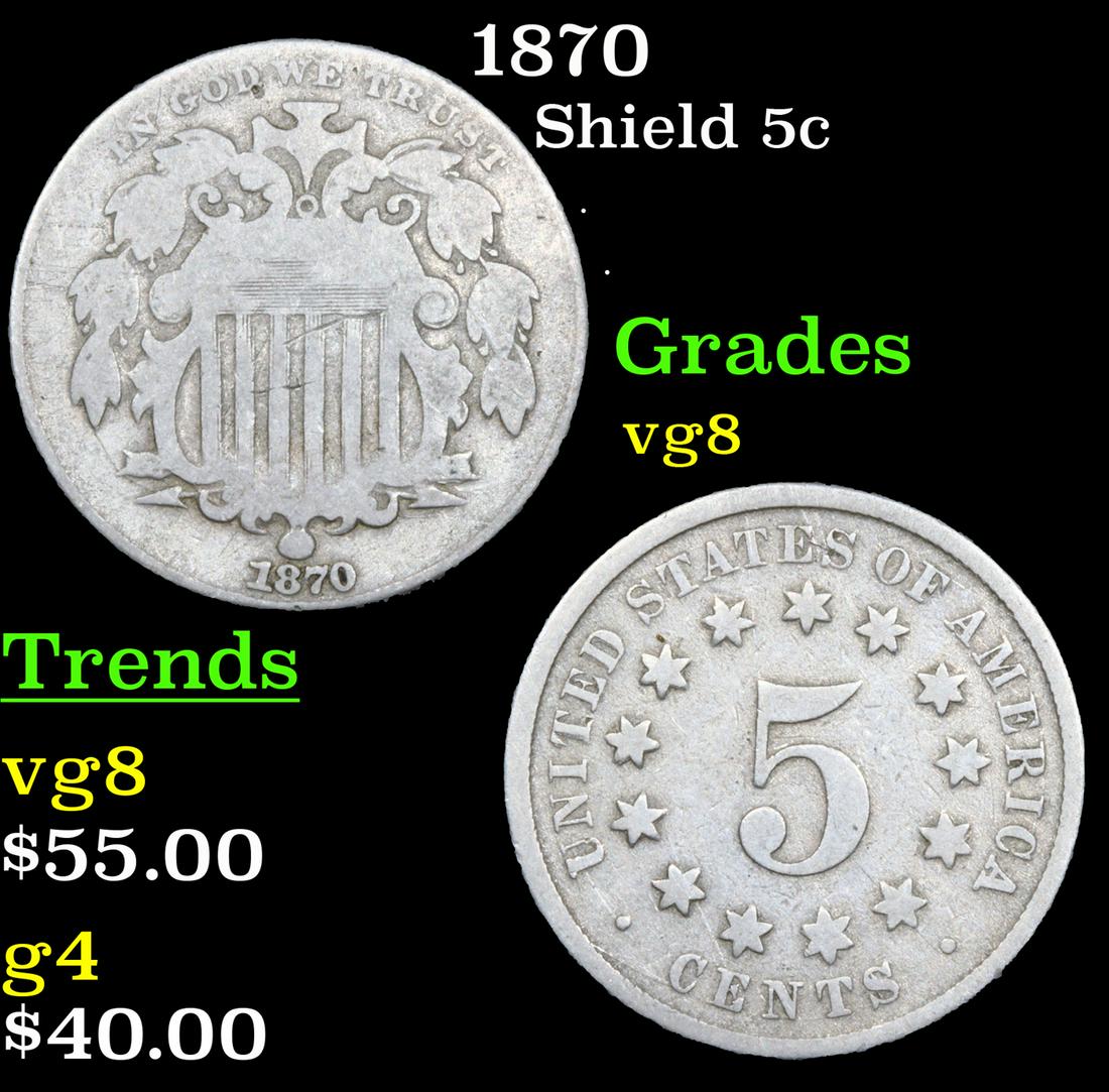 1870 Shield Nickel 5c Grades vg, very good (1 of 3)