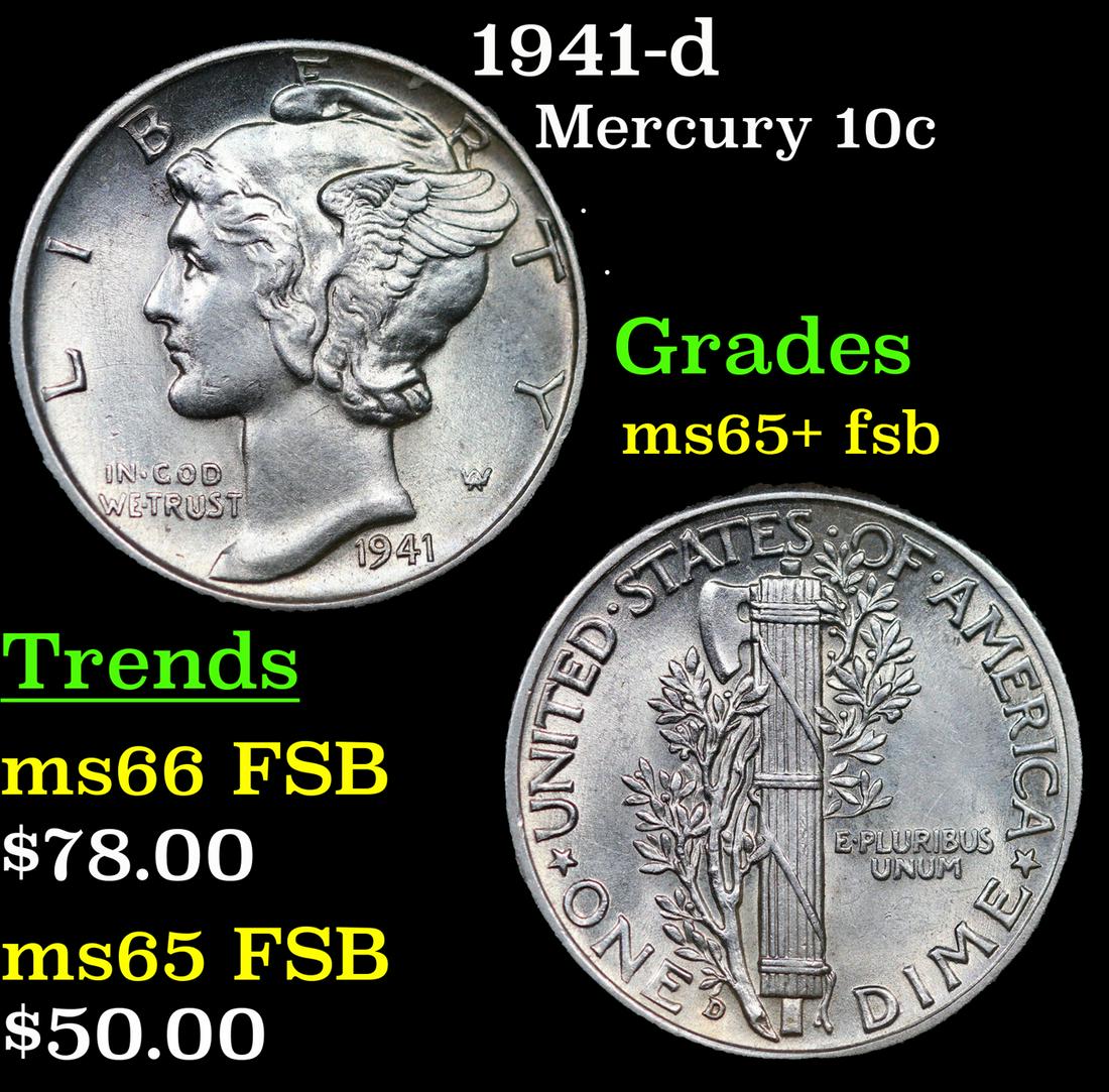1941-d Mercury Dime 10c Grades GEM+ FSB (1 of 3)