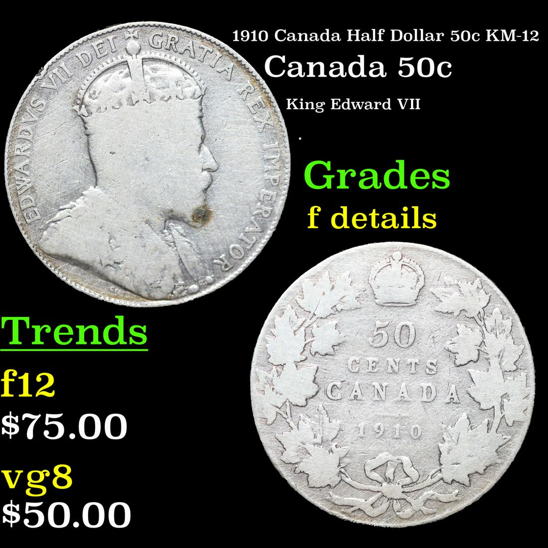 1910 Canada Half Dollar 50c KM-12 Grades f details (1 of 3)