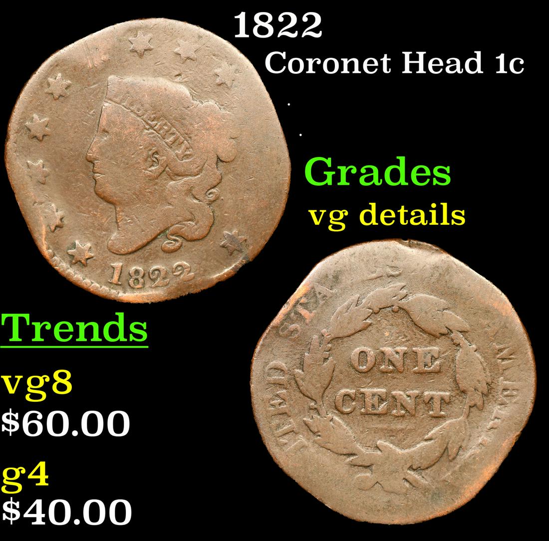1822 Coronet Head Large Cent 1c Grades vg details (1 of 3)