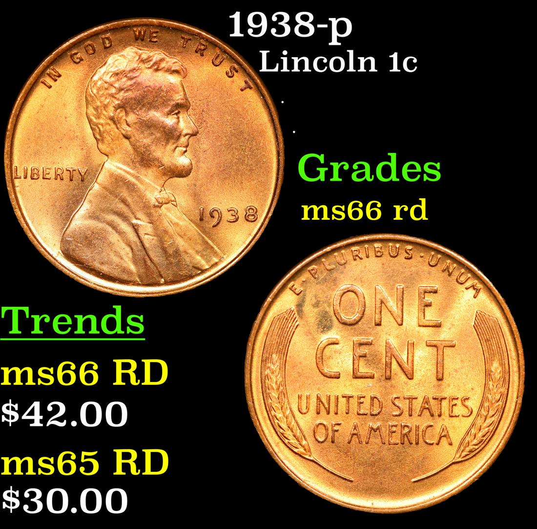 1938-p Lincoln Cent 1c Grades GEM+ Unc RD (1 of 3)