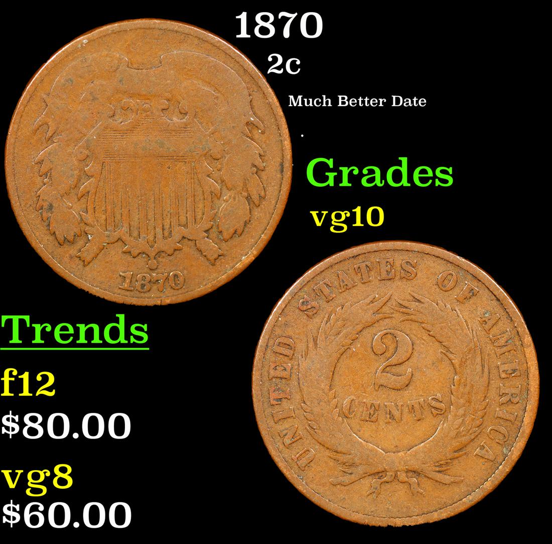 1870 Two Cent Piece 2c Grades vg+ (1 of 3)