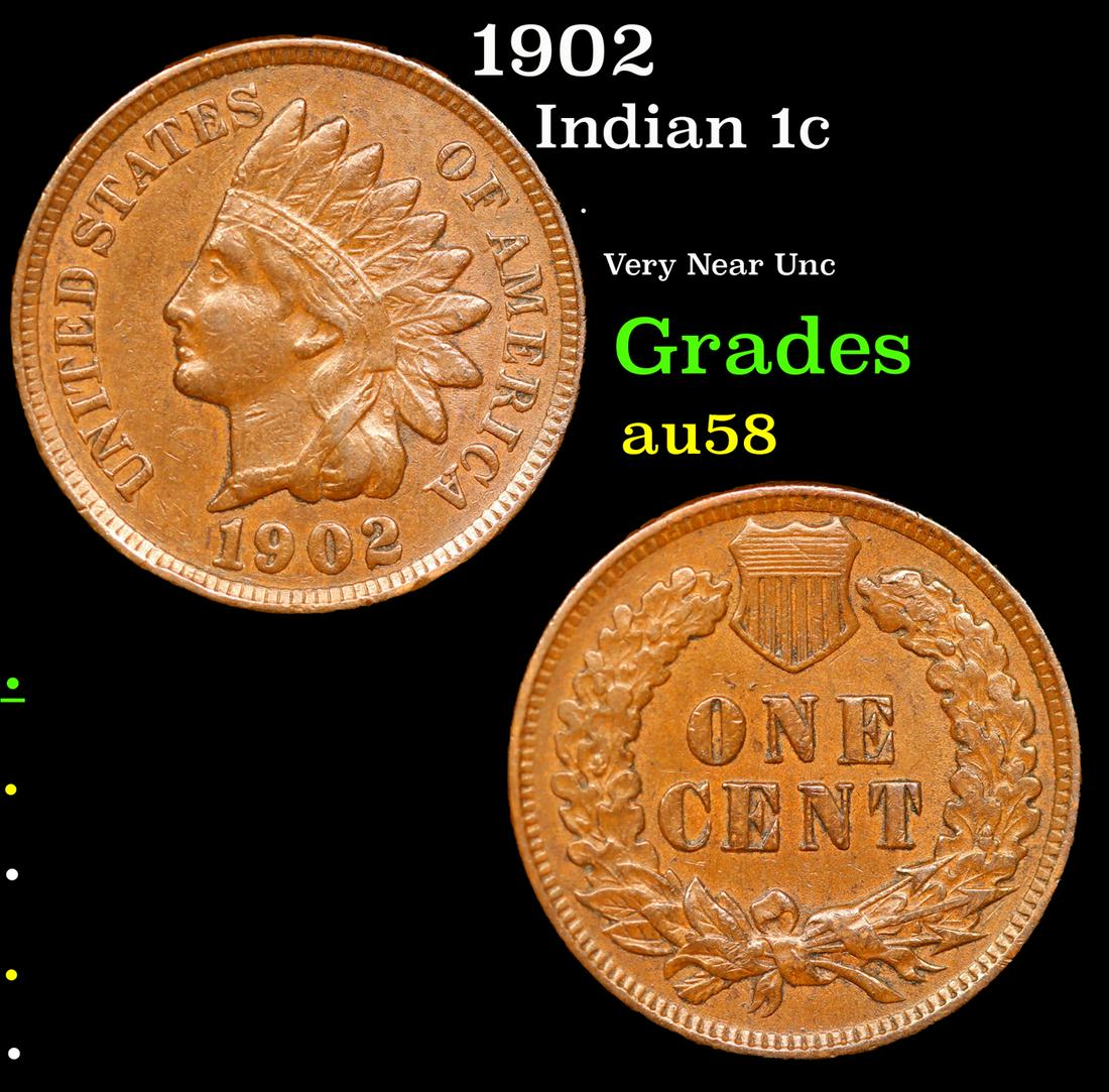 1902 Indian Cent 1c Grades Choice AU/BU Slider (1 of 3)