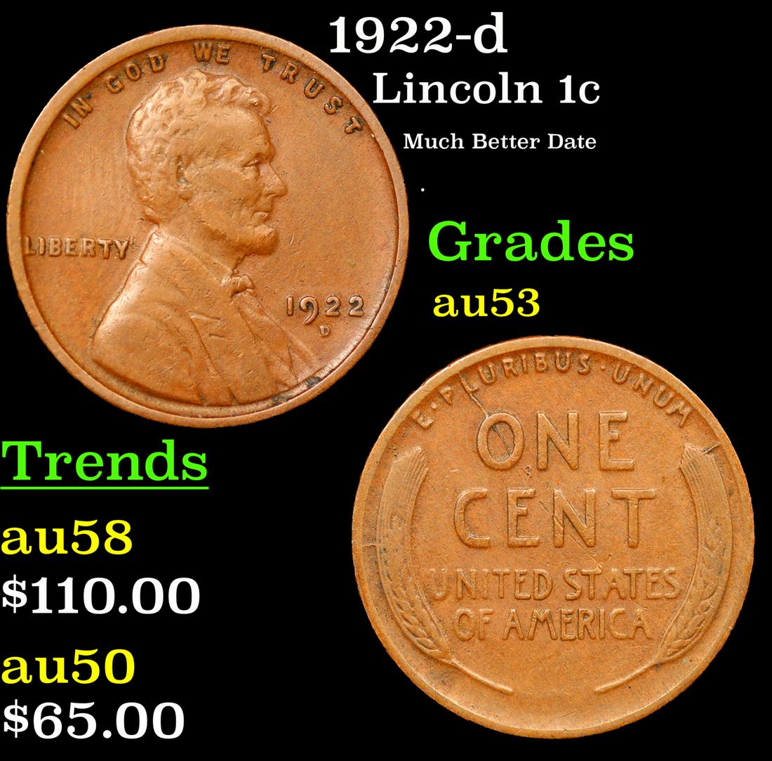 1922-d Lincoln Cent 1c Grades Select AU (1 of 3)