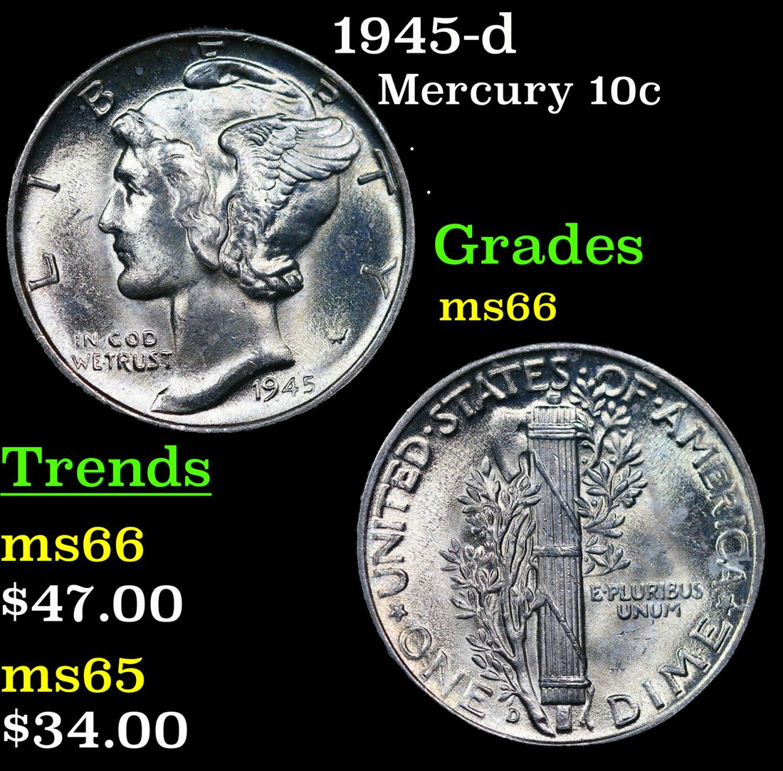 1945-d Mercury Dime 10c Grades GEM+ Unc (1 of 3)