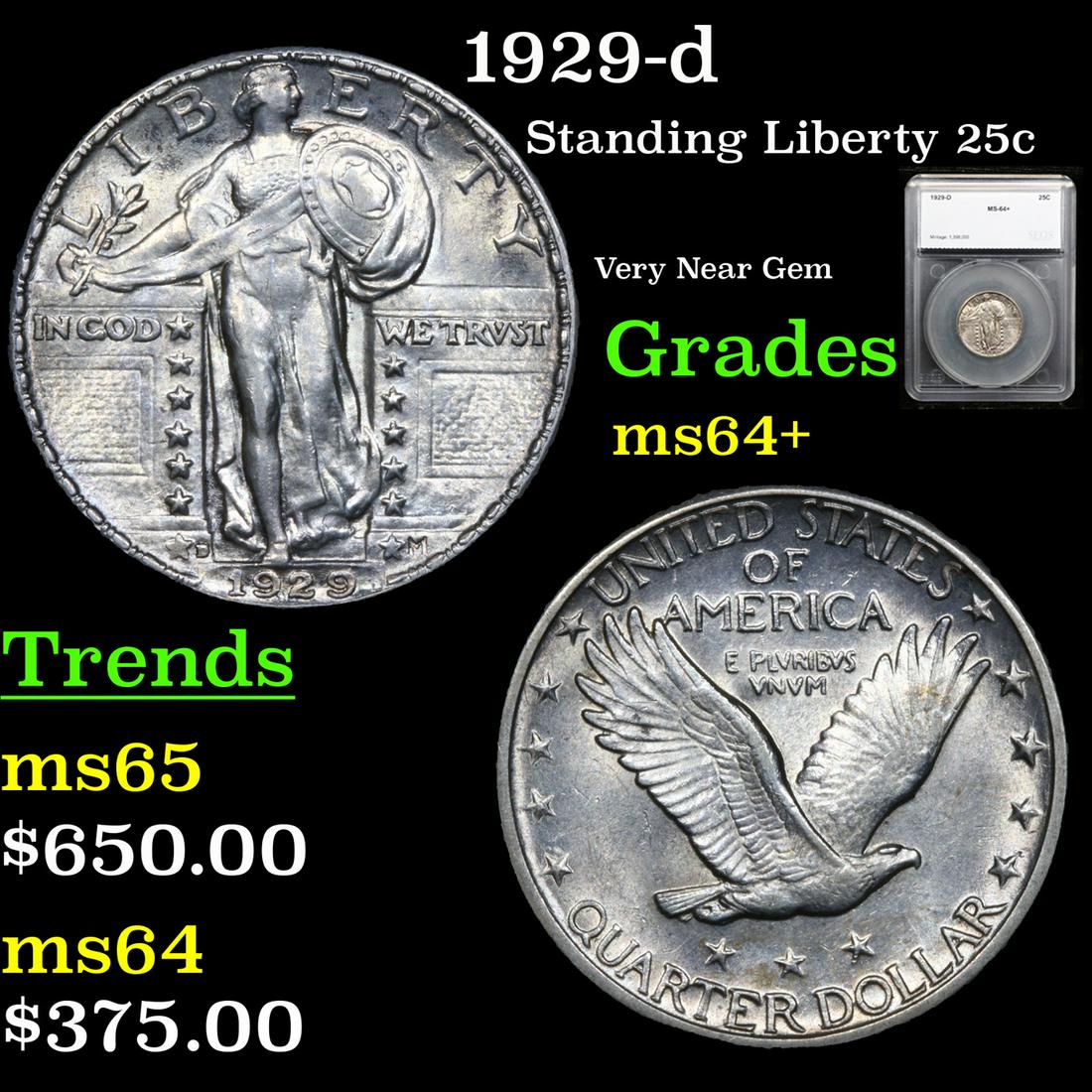 1929-d Standing Liberty Quarter 25c Graded ms64+ By SEGS (1 of 5)
