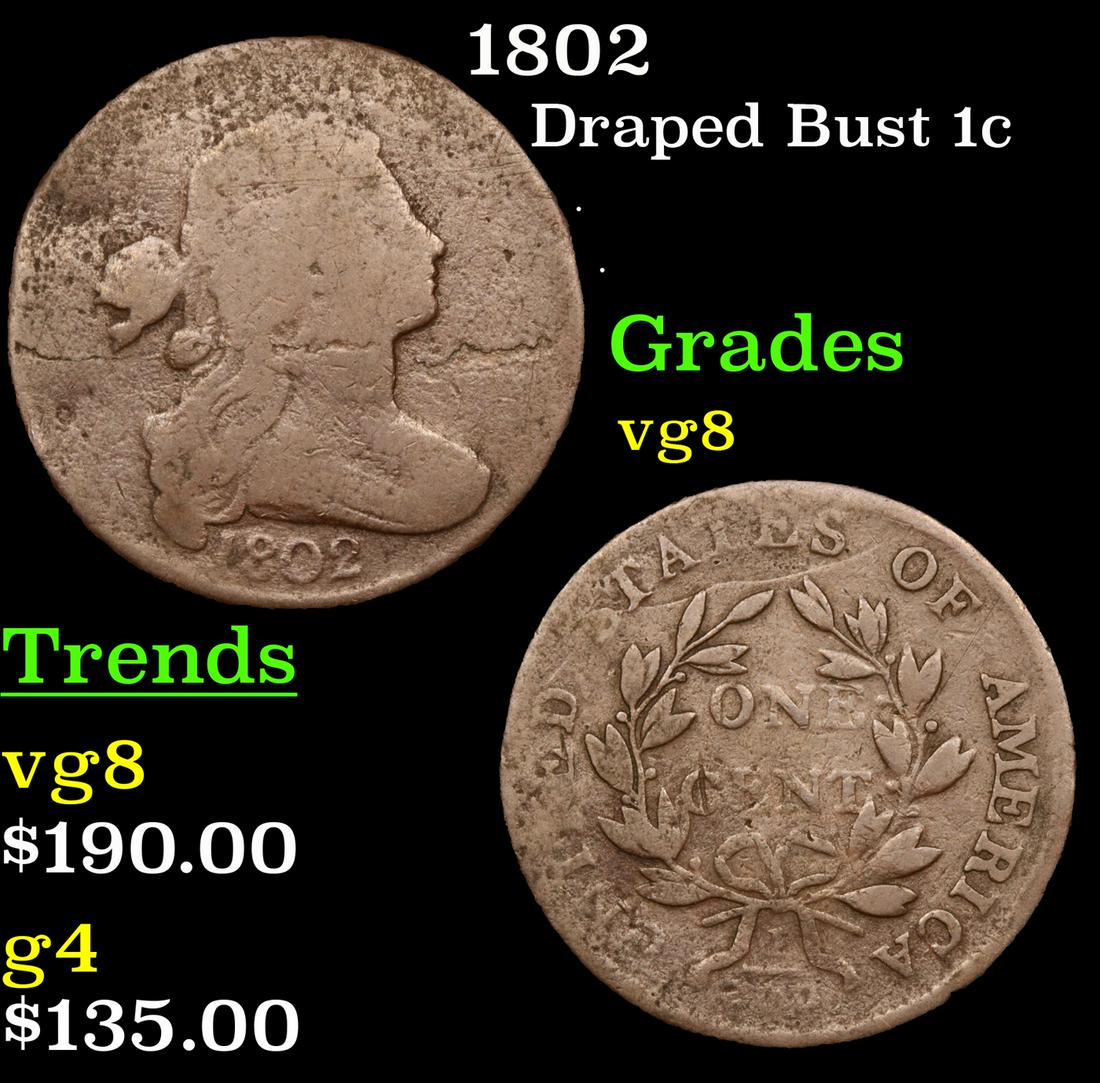 1802 Draped Bust Large Cent 1c Grades vg, very good (1 of 3)