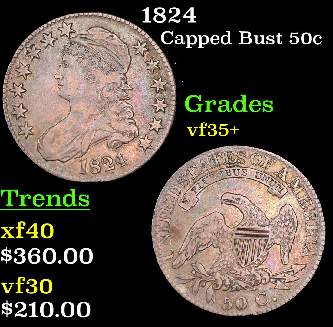 1824 Capped Bust Half Dollar 50c Graded vf35+ By SEGS (1 of 5)