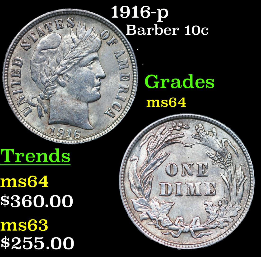 1916-p Barber Dime 10c Grades Choice Unc (1 of 3)