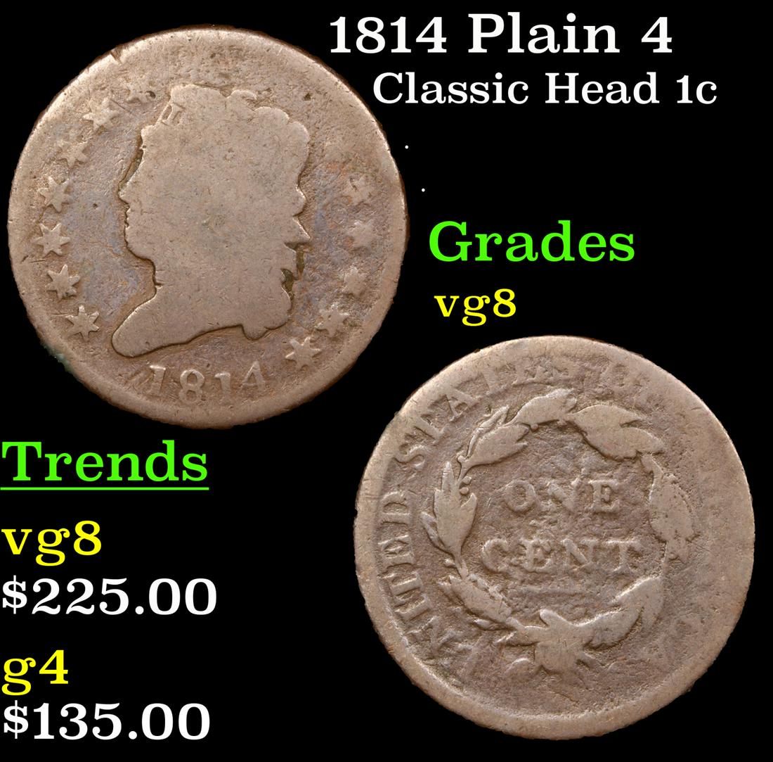 1814 Plain 4 Classic Head Large Cent 1c Grades vg, very good (1 of 3)