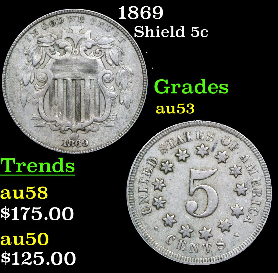 1869 Shield Nickel 5c Grades Select AU (1 of 3)