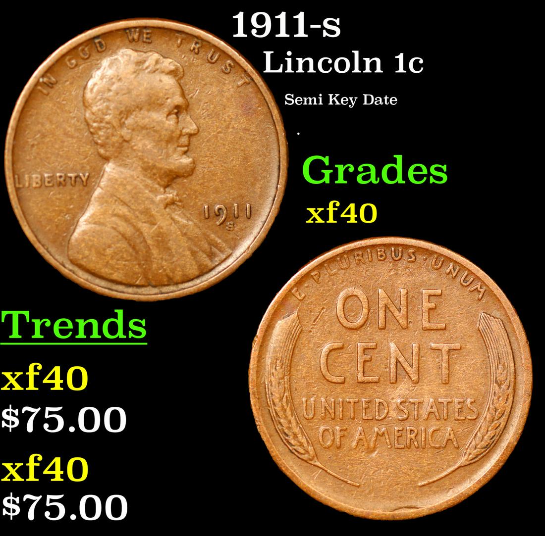 1911-s Lincoln Cent 1c Grades xf (1 of 3)