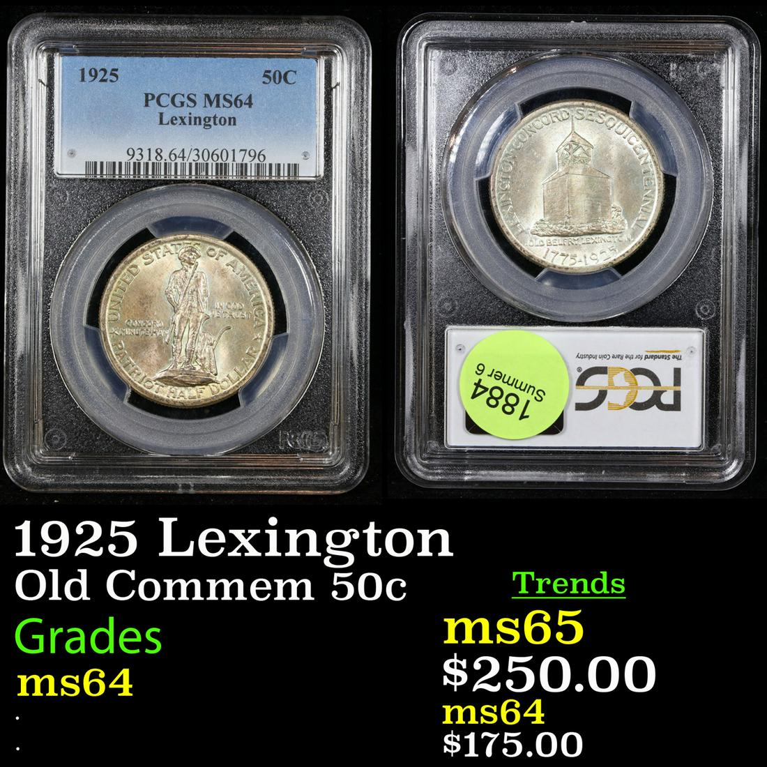 PCGS 1925 Lexington Old Commem Half Dollar 50c Graded ms64 By PCGS (1 of 3)