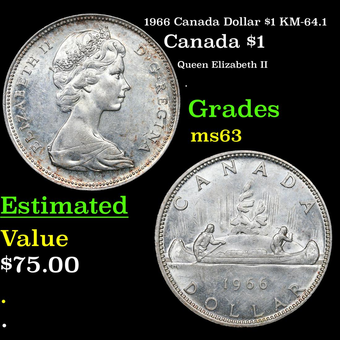 1966 Canada Dollar $1 KM-64.1 Grades Select Unc (1 of 3)