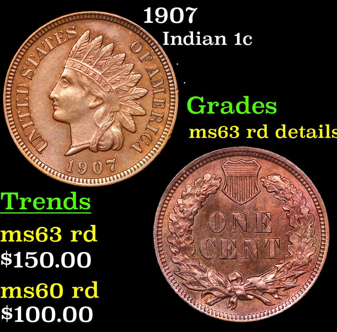 1907 Indian Cent 1c Grades Unc Details Rd (1 of 3)