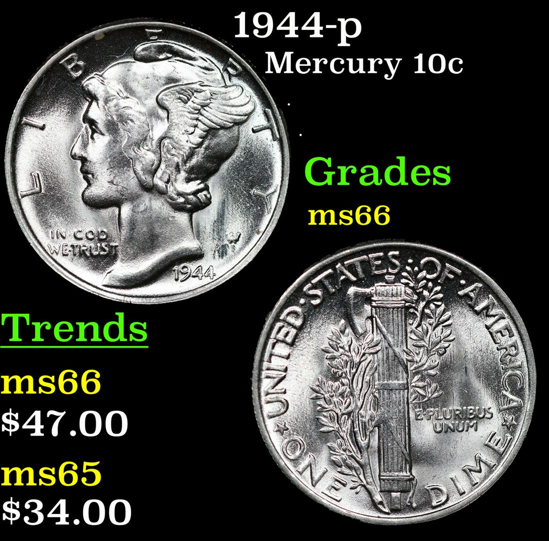 1944-p Mercury Dime 10c Grades GEM+ Unc (1 of 3)