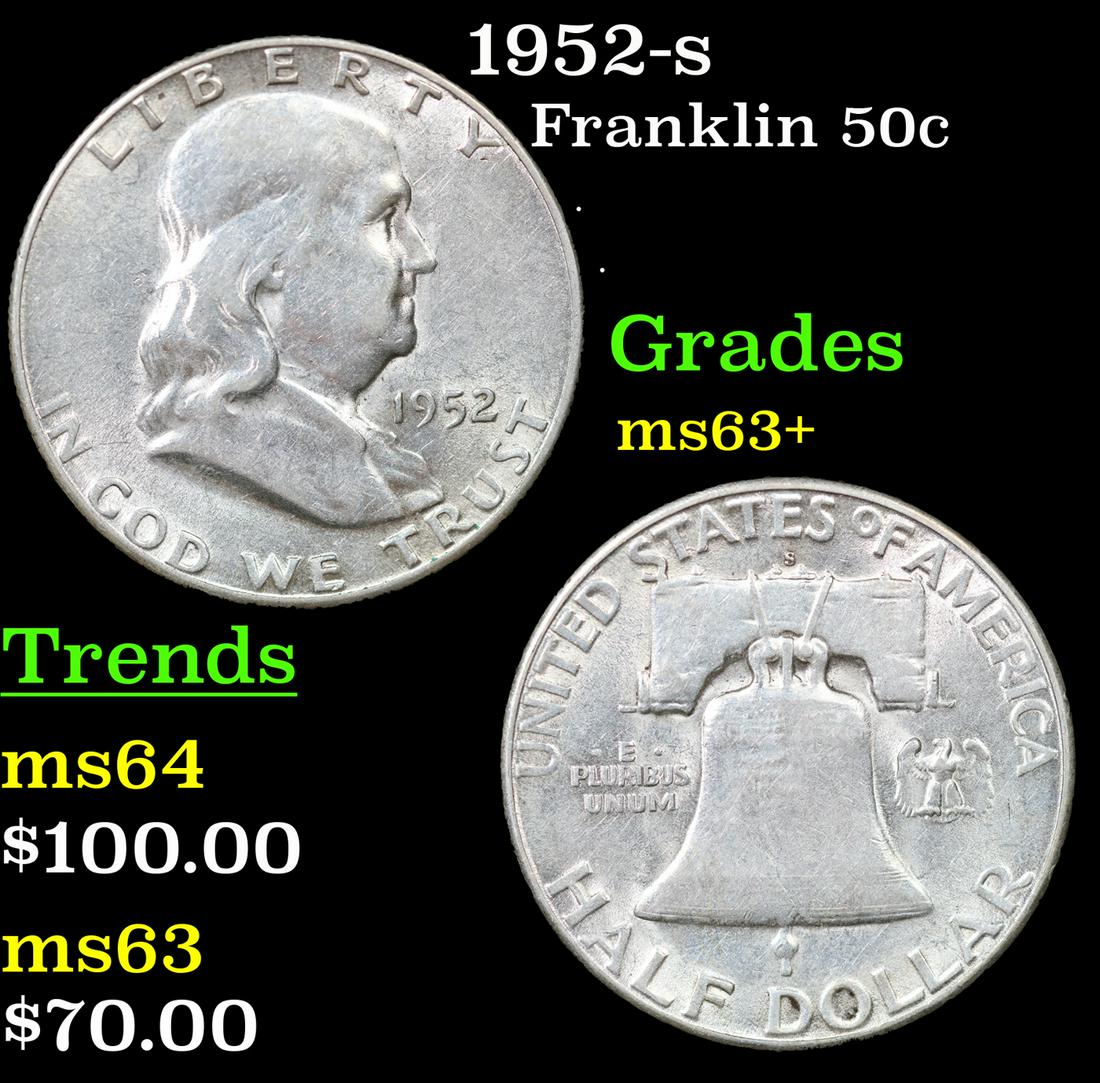 1952-s Franklin Half Dollar 50c Grades Select+ Unc (1 of 3)